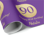 Happy 90th Birthday Purple and Gold Glitter Wrapping Paper<br><div class="desc">Happy 90th Birthday Purple and Gold Glitter Wrapping Paper with personalised name. For further customisation,  please click the "Customise it" button and use our design tool to modify this template.</div>
