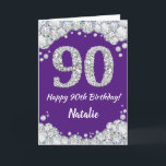 Happy 90th Birthday Purple and Silver Glitter Card<br><div class="desc">Happy 90th Birthday Purple and Silver Glitter Card with personalised name. For further customisation,  please click the "Customise it" button and use our design tool to modify this template.</div>