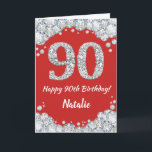 Happy 90th Birthday Red and Silver Glitter Card<br><div class="desc">Happy 90th Birthday Red and Silver Glitter Card with personalised name. For further customisation,  please click the "Customise it" button and use our design tool to modify this template.</div>