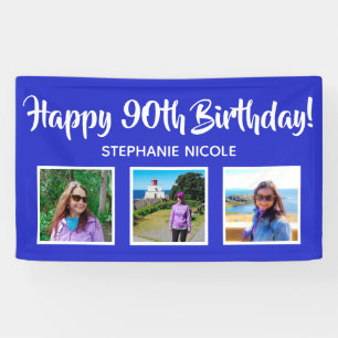 Happy 90th Birthday Royal Blue Personalised Photos Banner