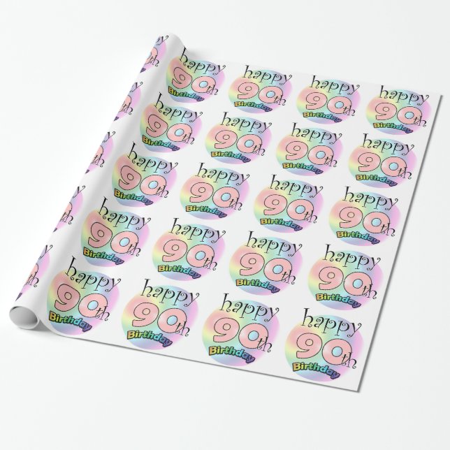 Happy 90th Birthday (roze) Wrapping Paper (Unrolled)