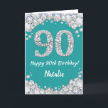 Happy 90th Birthday Teal and Silver Glitter Card<br><div class="desc">Happy 90th Birthday Teal Turquoise Aqua and Silver Glitter Card with personalised name. For further customisation,  please click the "Customise it" button and use our design tool to modify this template.</div>