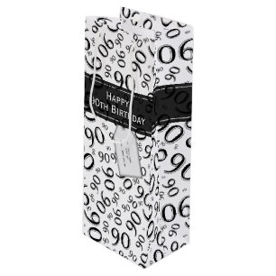 Happy 90th Random Number Pattern Black/White Wine Gift Bag