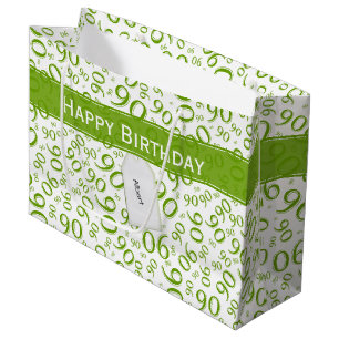 Happy 90th Random Number Pattern Green/White Large Gift Bag