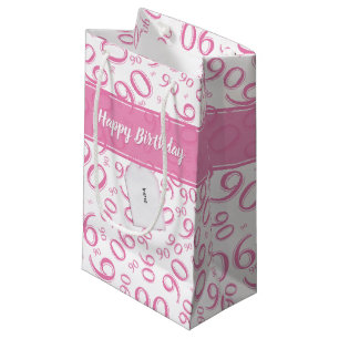 Happy 90th Random Number Pattern Pink/White Small Gift Bag