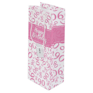 Happy 90th Random Number Pattern Pink/White Wine Gift Bag