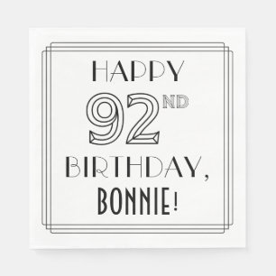 HAPPY 92ND BIRTHDAY; Art Deco Style; Custom Name Napkin