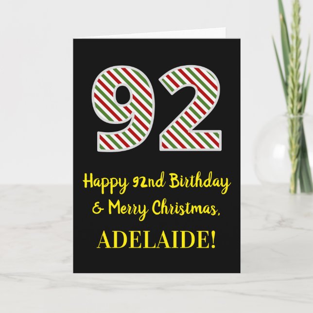 Happy 92nd Birthday & Merry Christmas, Custom Name Card (Front)