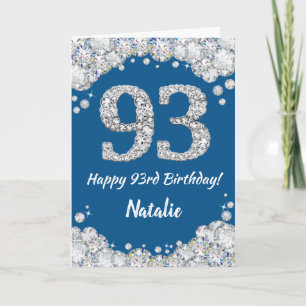 Happy 93rd Birthday Blue and Silver Glitter Card
