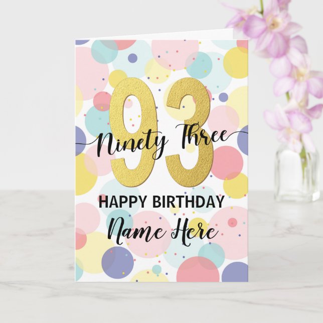 Happy 93rd Birthday Pastel Rainbow Gold Woman Card (Orchid)