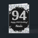 Happy 94th Birthday Black and Silver Glitter Card<br><div class="desc">Happy 94th Birthday Black and Silver Glitter Card with personalised name. For further customisation,  please click the "Customise it" button and use our design tool to modify this template.</div>