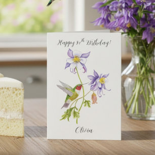 Happy 94th Birthday Columbine with Hummingbird Card