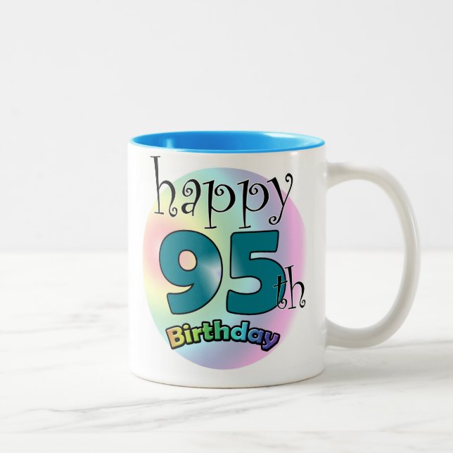 Happy 95th Birthday (blauw) Two-Tone Coffee Mug (Right)