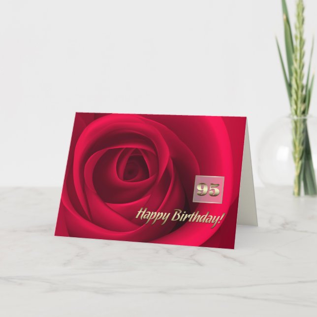 Happy 95th Birthday. Elegant Red Rose  Card (Front)