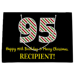 Happy 95th Birthday & Merry Christmas, Custom Name Large Gift Bag