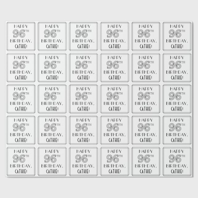 HAPPY 96TH BIRTHDAY; Art Deco Style; Custom Name Wrapping Paper (Seam)