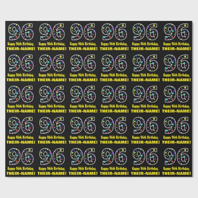 Happy 96th Birthday, Fun Colourful Stars Pattern 9 Wrapping Paper (Flat)