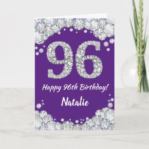 Happy 96th Birthday Purple and Silver Glitter Card