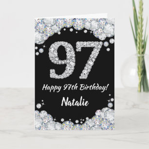 Happy 97th Birthday Black and Silver Glitter Card