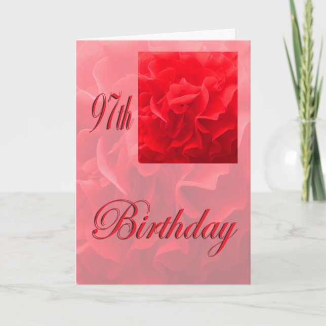 Happy 97th Birthday Dianthus Red Flower Card (Front)
