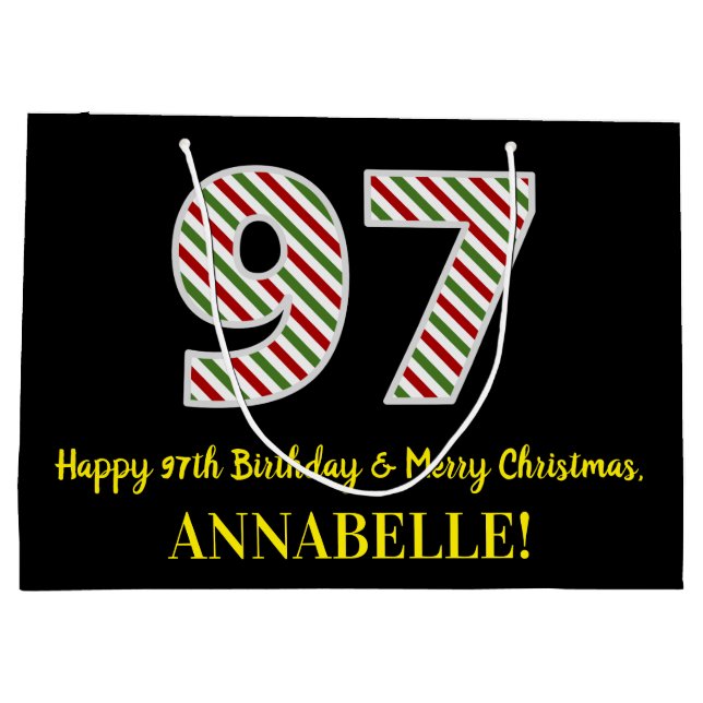 Happy 97th Birthday & Merry Christmas, Custom Name Large Gift Bag (Back)