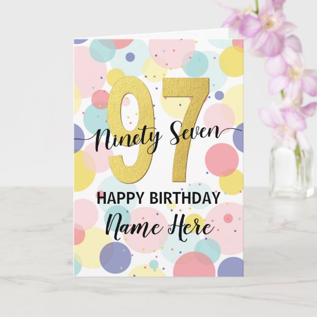 Happy 97th Birthday Pastel Rainbow Gold Woman Card (Orchid)