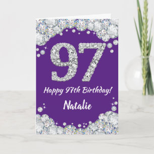 Happy 97th Birthday Purple and Silver Glitter Card