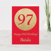 Happy 97th Birthday Red and Gold Glitter Card