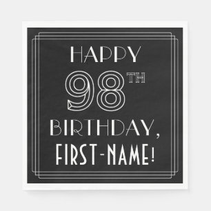 HAPPY 98TH BIRTHDAY; Art Deco Style; Custom Name Napkin