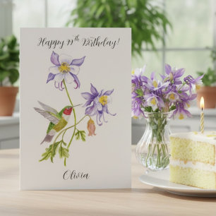 Happy 99th Birthday Columbine with Hummingbird Card