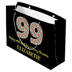 Happy 99th Birthday & Merry Christmas, Custom Name Large Gift Bag