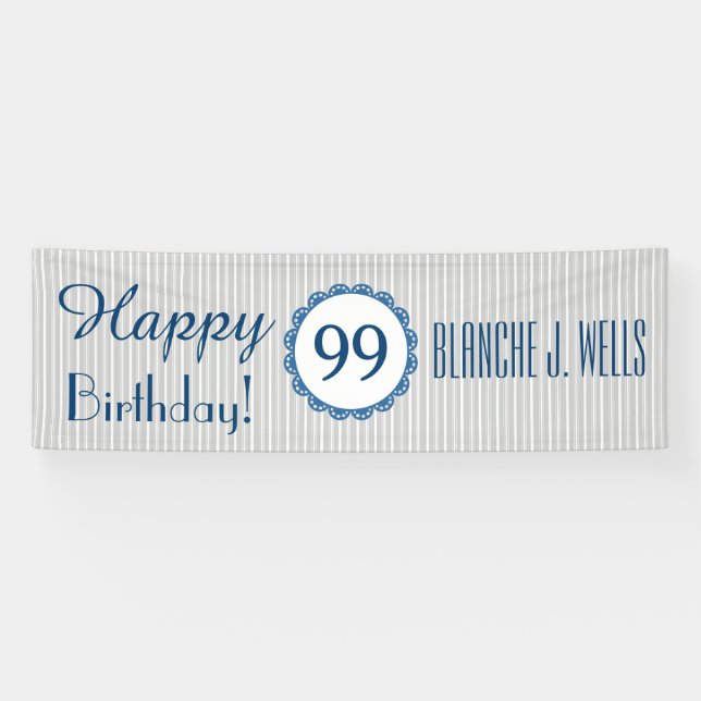 Happy 99th Birthday or ANY YEAR with stripes 2A Banner (Horizontal)