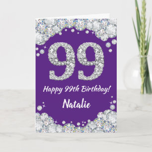 Happy 99th Birthday Purple and Silver Glitter Card