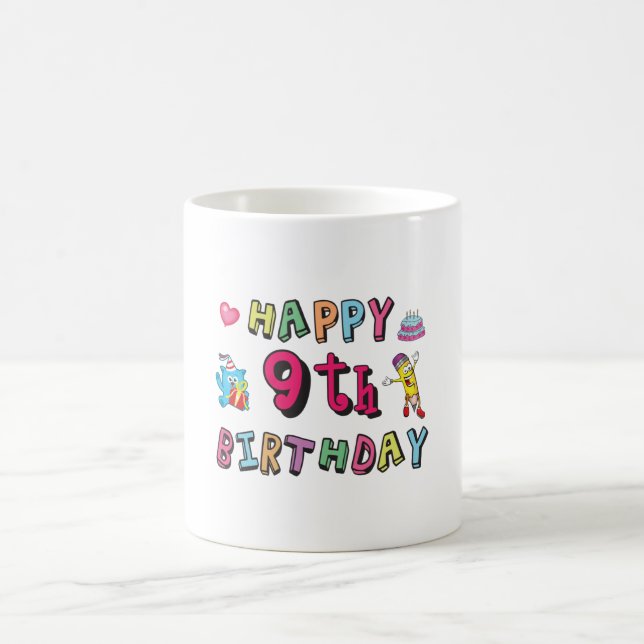 Happy 9th Birthday for 9 year old Kids B-day Coffee Mug (Center)