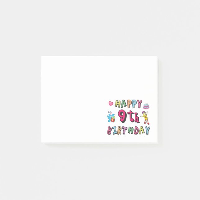 Happy 9th Birthday for 9 year old Kids B-day Post-it Notes (Front)