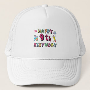 Happy 9th Birthday for 9 year old Kids B-day Trucker Hat