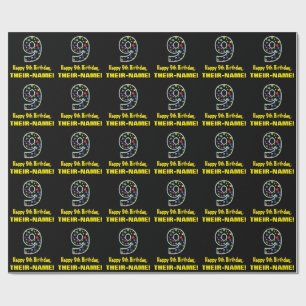 Happy 9th Birthday, Fun Colourful Stars Pattern 9 Wrapping Paper