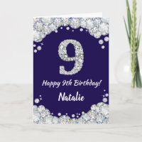 Happy 9th Birthday Navy Blue and Silver Glitter