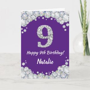 Happy 9th Birthday Purple and Silver Glitter Card