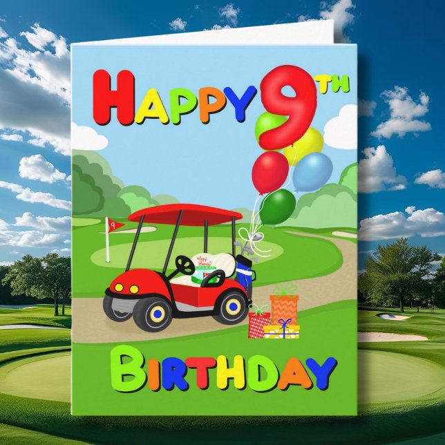 Happy 9th Birthday Red Boys Golf Card (Creator Uploaded)