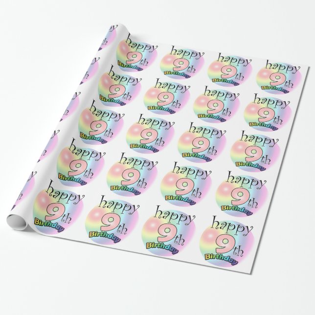 Happy 9th Birthday (roze) Wrapping Paper (Unrolled)
