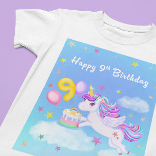 Happy 9th Birthday Unicorn with Birthday Cake T-Shirt