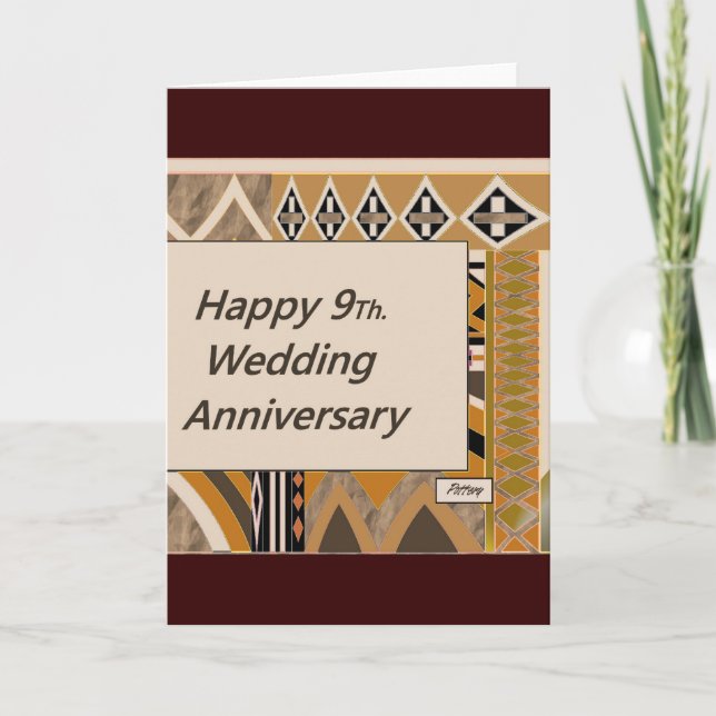 Happy 9Th. Wedding Anniversary Pottery Card (Front)
