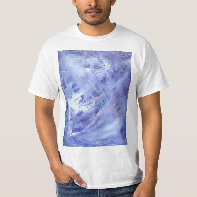 Happy Abstract Acrylic Art Painting in Blue White  T-Shirt (Front)
