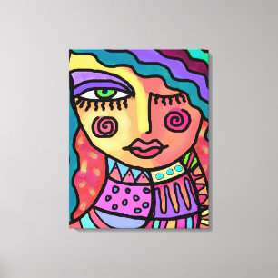 Happy Abstract Digital Portrait of a Woman Canvas Print