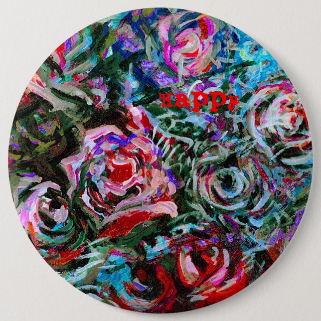Happy Abstract Roses Button Badge (Front)