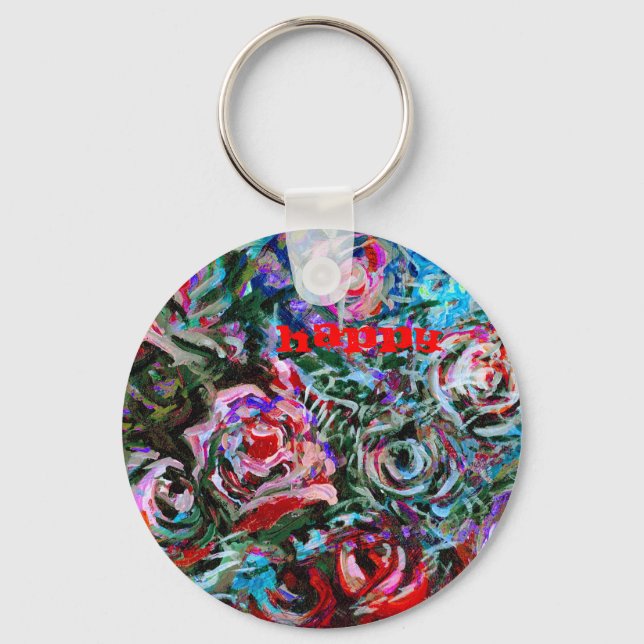 Happy Abstract Roses Keychain (Front)