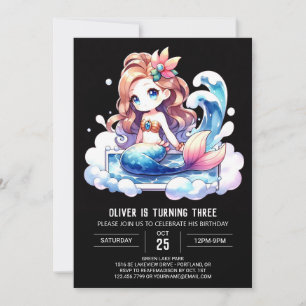 Happy Adorable Mermaid Birthday Invitation