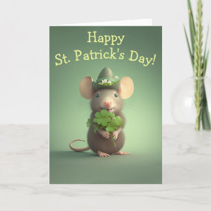 Happy Adorable Mouse St. Patrick's Day Holiday Card