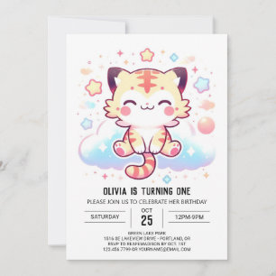Happy Adorable Tiger 1st Birthday Invitation